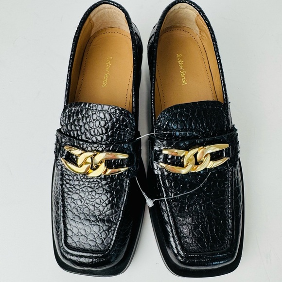 & Other Stories Leather Croc-Embossed Loafers with Gold Chain - Picture 9 of 11